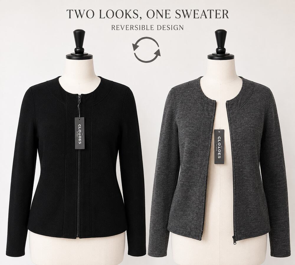 NWT Clothes by Revue Reversible Wool Blend Zip Cardigan Jacket Small